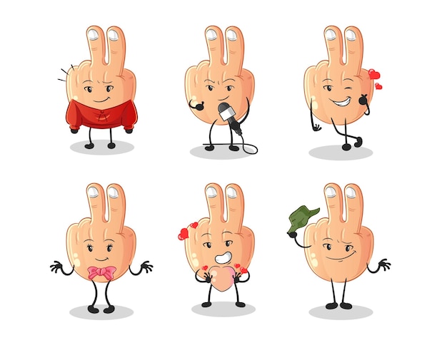 Vector peace finger korean culture group character mascot vector