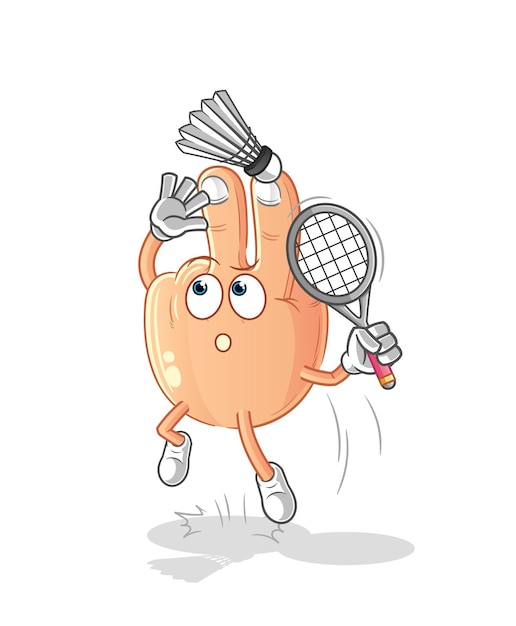 Peace finger smash at badminton cartoon cartoon mascot vector