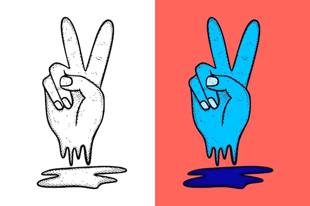 Peace hand symbol icon Illustration hand drawn cartoon vintage style vector