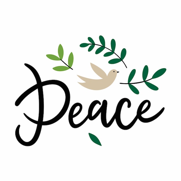 Vector peace letter handwritten with a dove vector illustration