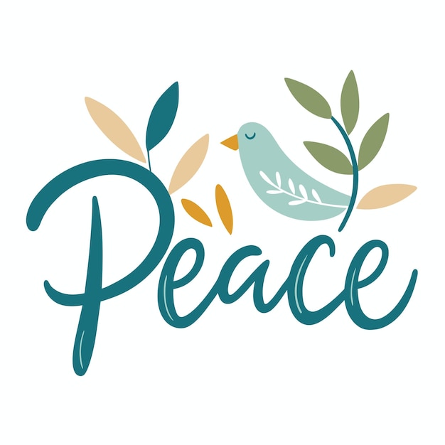 Vector peace letter handwritten with a dove vector illustration