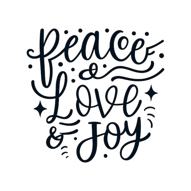 Vector peace love and joy hand lettering christmas typography tshirt design poster