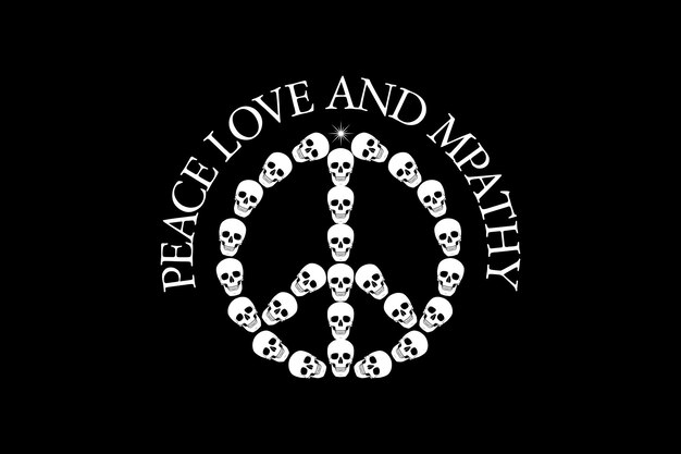 Vector peace love and mawly peace symbol with a skull on the front.