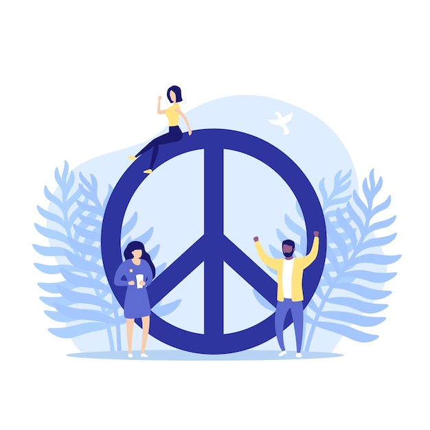 Vector peace sign and people, vector illustration