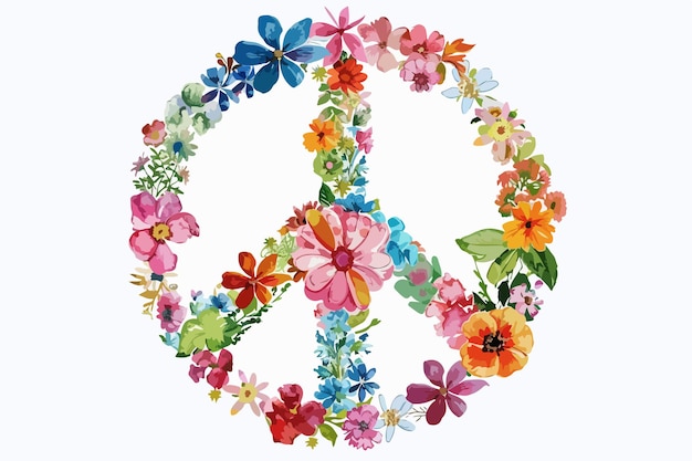 Vector peace symbol floral clipart isolated on white background