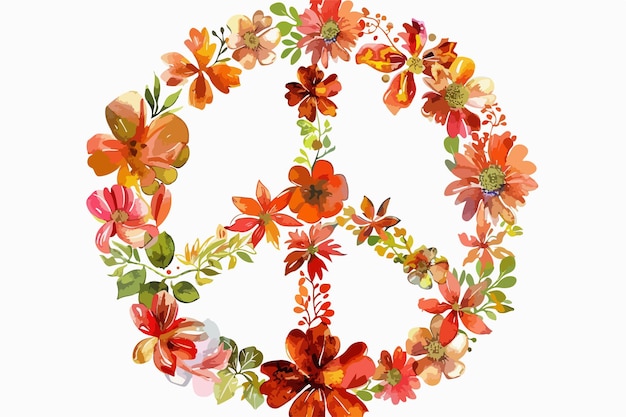 Vector peace symbol floral clipart isolated on white background