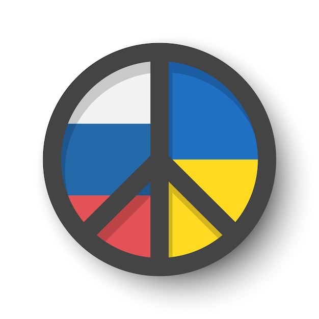 Peace symbol with russia and ukraine flag The Campaign for Nuclear Disarmament CND Sign Flat design Pacifist and no war concept Vector illustration