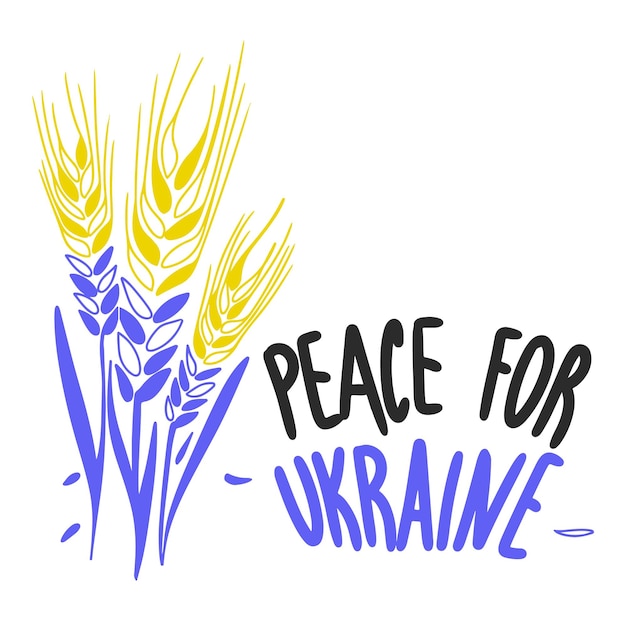 Peace for Ukraine patriotic symbols three spikelets in the colors of the flag of Ukraine doodle drawing