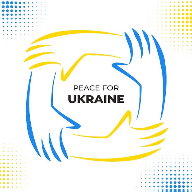 Peace for ukraine with wave flag and Support ukraine text water colour country flag design