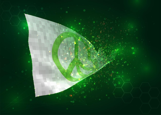 Peace on vector 3d flag on green background with polygons and data numbers