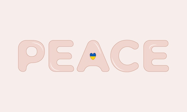 Peace word Heart icon with colors of Ukrainian flag