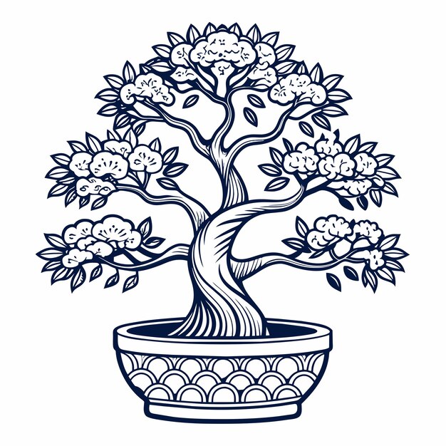 Vector peaceful bonsai tree in pot vector art