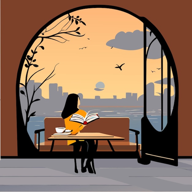 Vector peaceful book cafe vector illustration flat 2