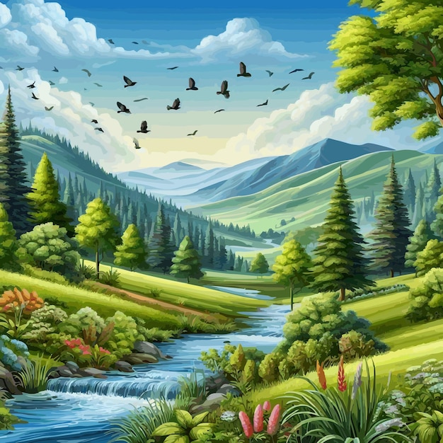 Peaceful landscape vector 10