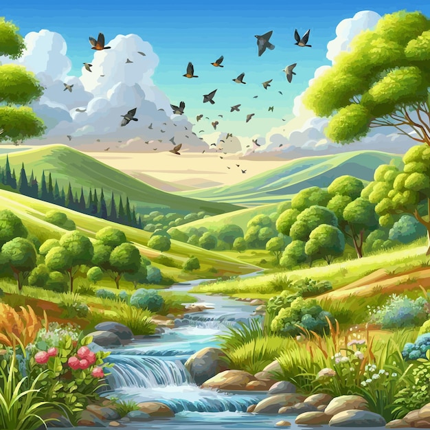 Peaceful landscape vector 9