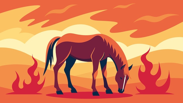 Vector a peaceful scene of a horse grazing in a field with a strikingly warm heat pattern visible on its