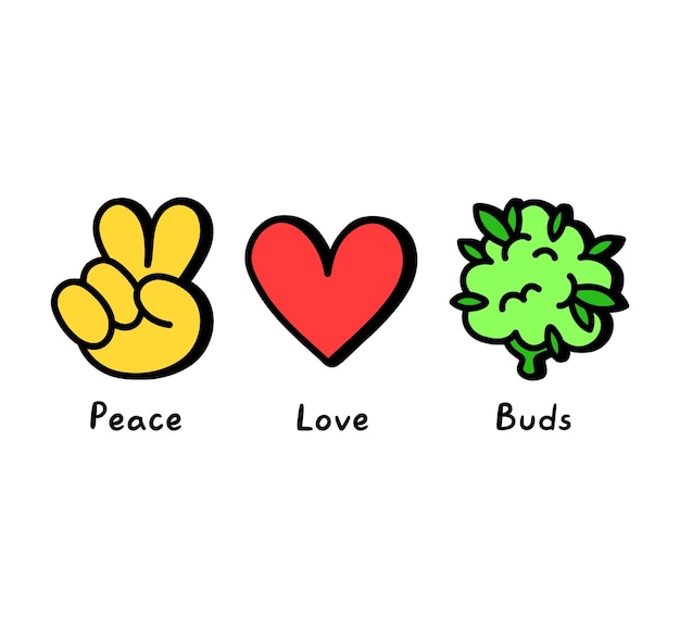 Peacelovebuds concept print for tshirtVector cartoon doodle line graphic illustration logo designPeace signheartbuds print for postertshirtlogo concept