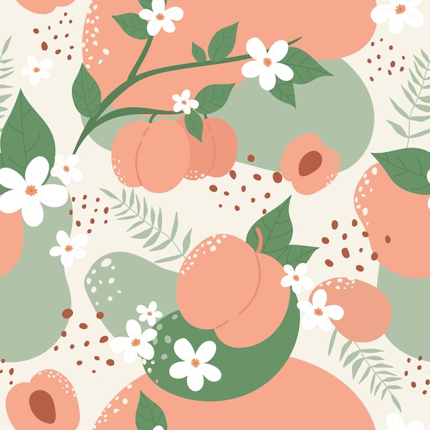 Peach or apricot fruit seamless pattern design set summer peachy trendy botany texture