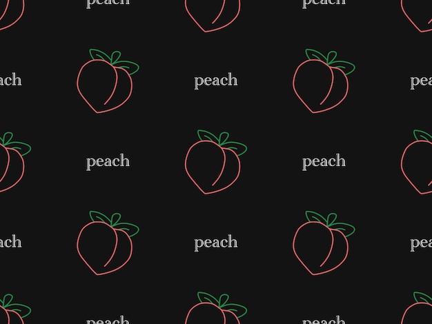 Peach cartoon character seamless pattern on black background