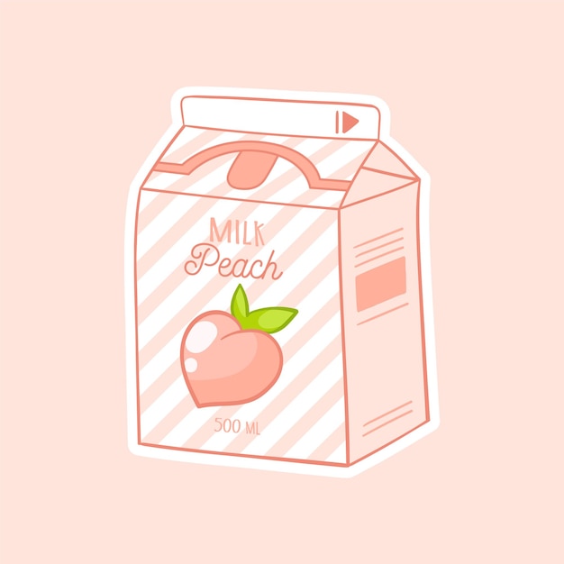 Peach cartoon milk Asian product Hand drawn colored trendy vector illustration Kawaii anime