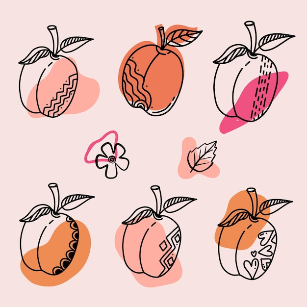 Peach in hand drawn style with abstract shapes Food eco template for menu peach jam