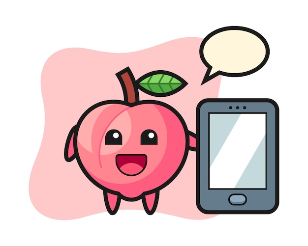 Peach illustration cartoon holding a smartphone, cute style design for t shirt