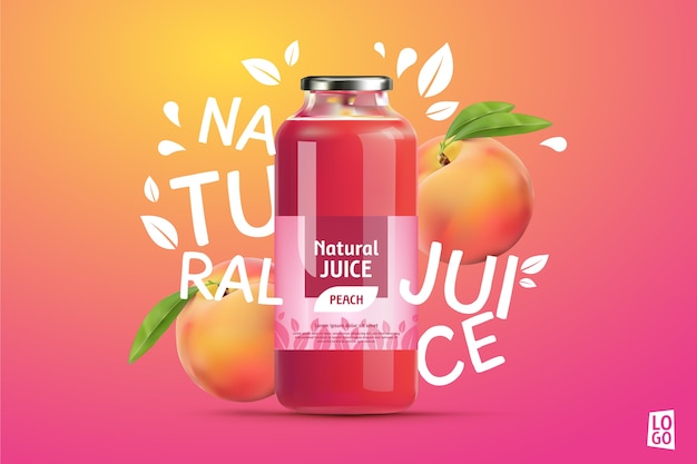 Peach juice ad with gradients and lettering