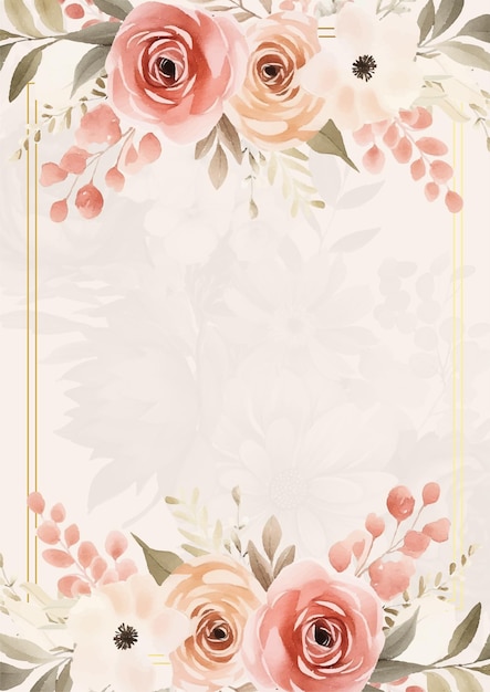 Peach and pink modern background invitation template with floral and flower