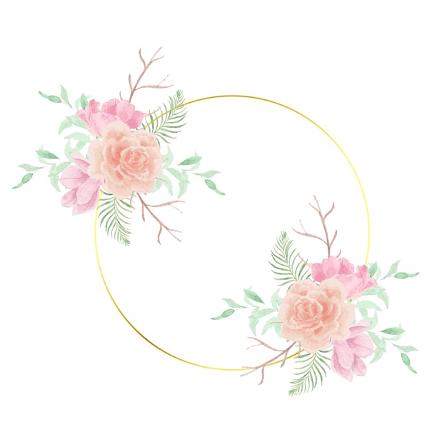 Peach Rose and Magnolia Watercolor Flower Wreath