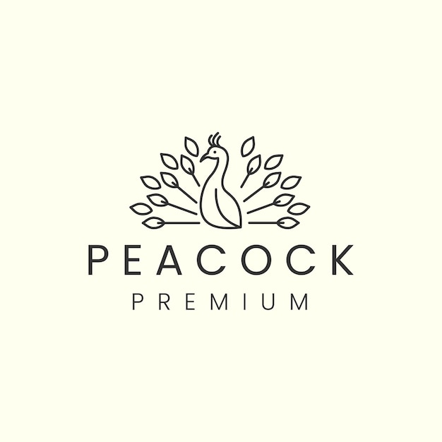 Peacock bird with minimalist linear style logo vector icon template design illustration