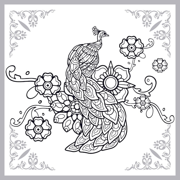 Peacock bird zentangle arts isolated on white background