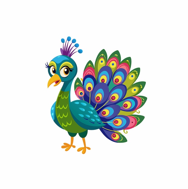 Peacock cartoon on white background