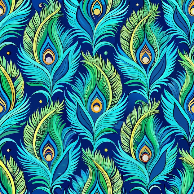 Vector peacock feather seamless pattern background vector illustration for fabric and apparel accessories