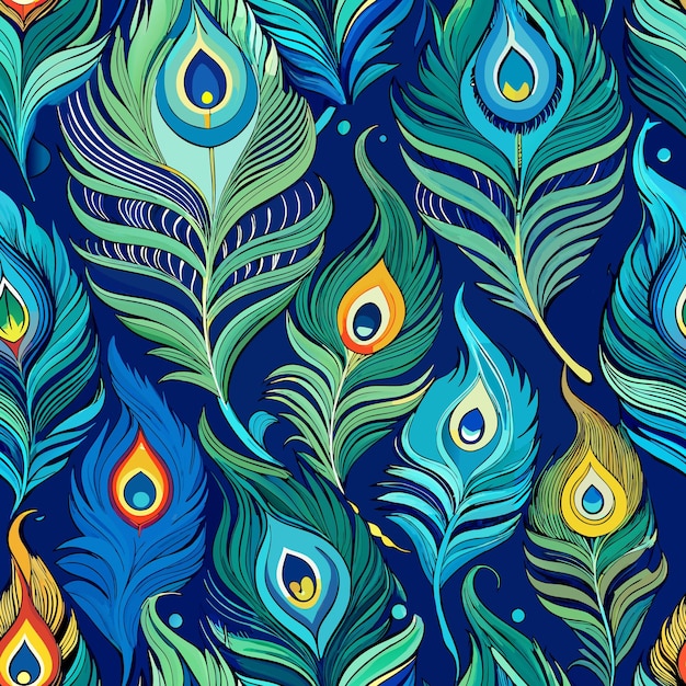 Vector peacock feather seamless pattern background vector illustration for fabric and apparel accessories