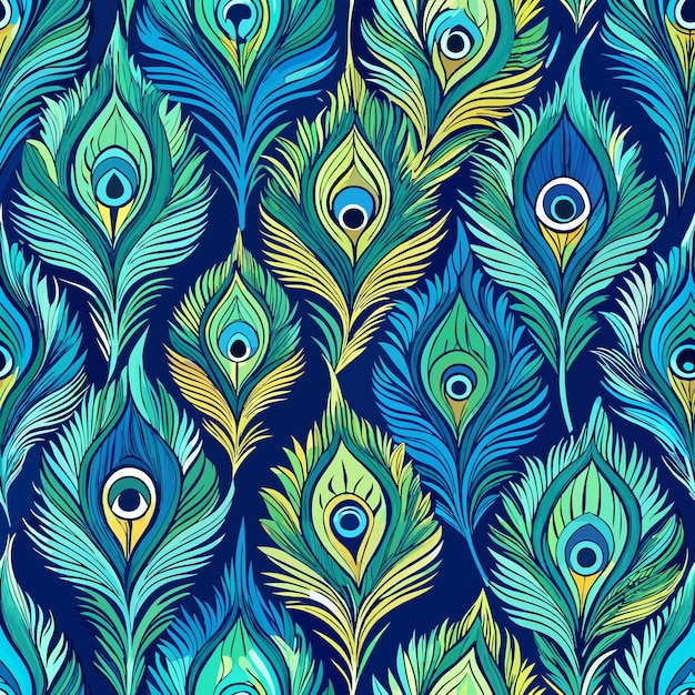 Vector peacock feather seamless pattern background vector illustration for fabric and apparel accessories