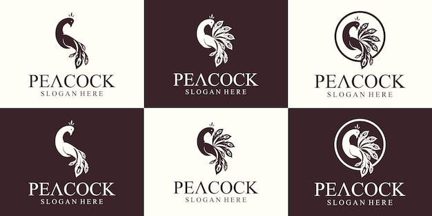 Peacock line art logo in luxury style vector Peacock Logo design template