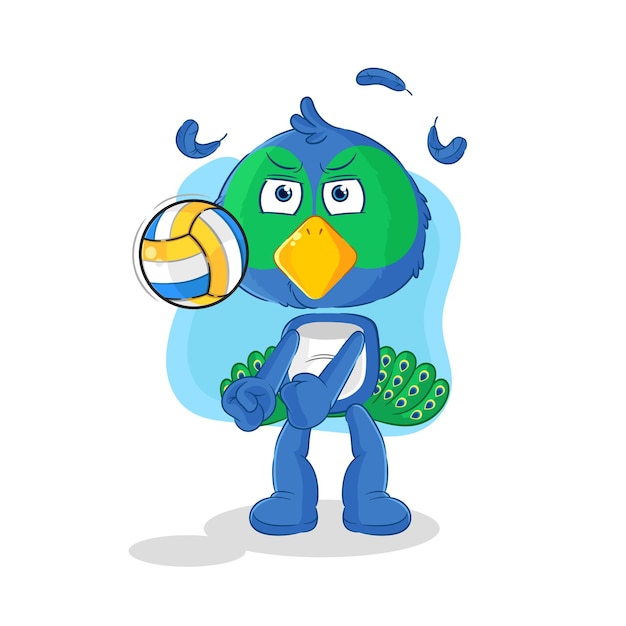 Peacock play volleyball mascot cartoon vector