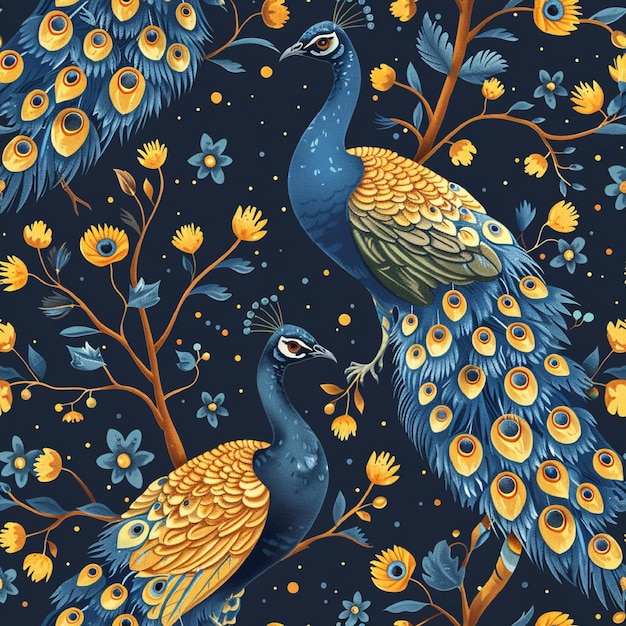 Peacock seamless pattern background vector cute birds graphic