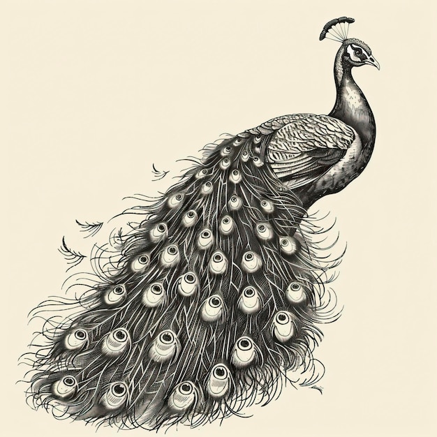 Peacock sketch hand drawn in engraving style Vector illustration