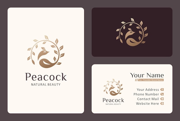 Peacock with leaf logo design for beauty care.