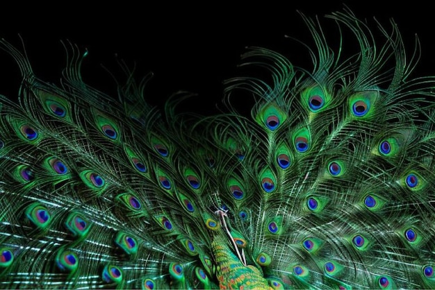 Vector a peacock with peacock feathers on its back and a black background