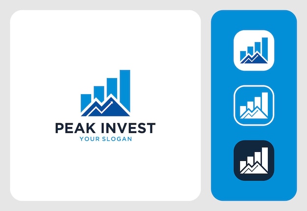 Peak mountain investment with bar chart logo design inspiration