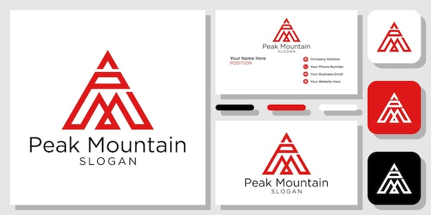 peak mountain symbol combination capital letter geometric triangle red with business card template