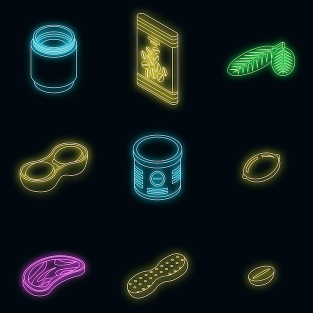 Peanut icons set vector neon