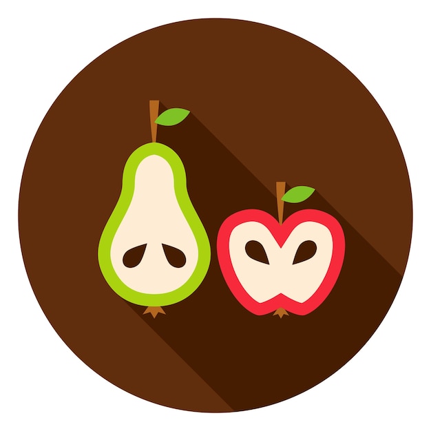 Pear Apple Circle Icon. Vector Illustration. Harvest Fruits.