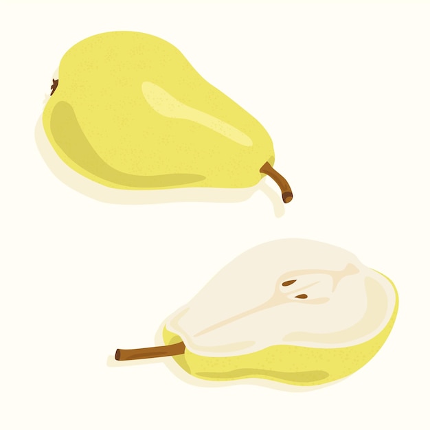 Pear whole and cut in half Vector icons on the theme of food Summer fruits