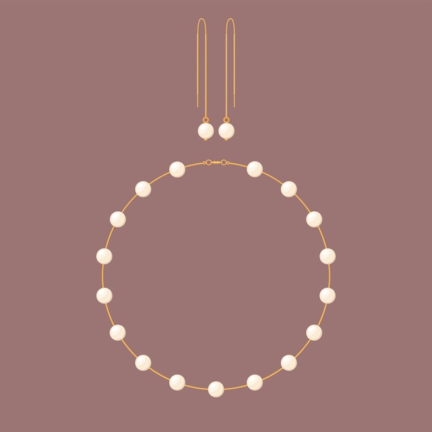 Pearl necklace and earrings Vector illustration