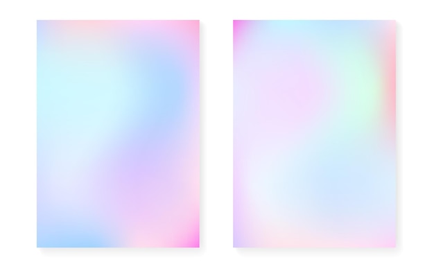 Pearlescent background with holographic gradient. Hologram cover set. 90s, 80s retro style. graphic template for placard, presentation, banner, brochure. Stylish pearlescent background set.