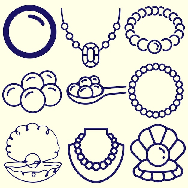 Vector pearls shell neckless logo or icon set vector