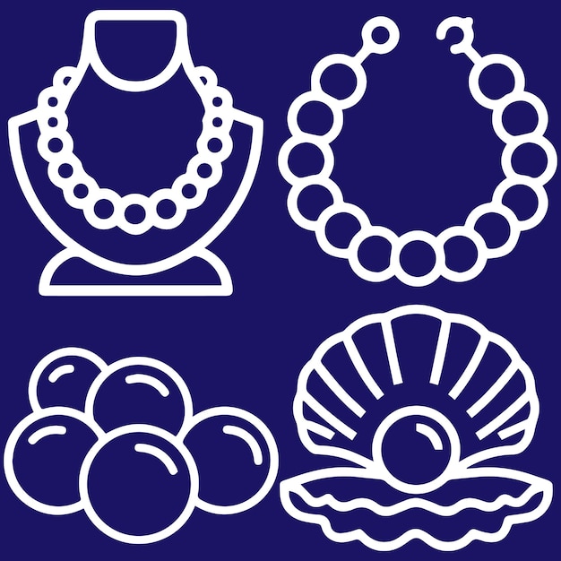 Vector pearls shell neckless logo or icon set vector